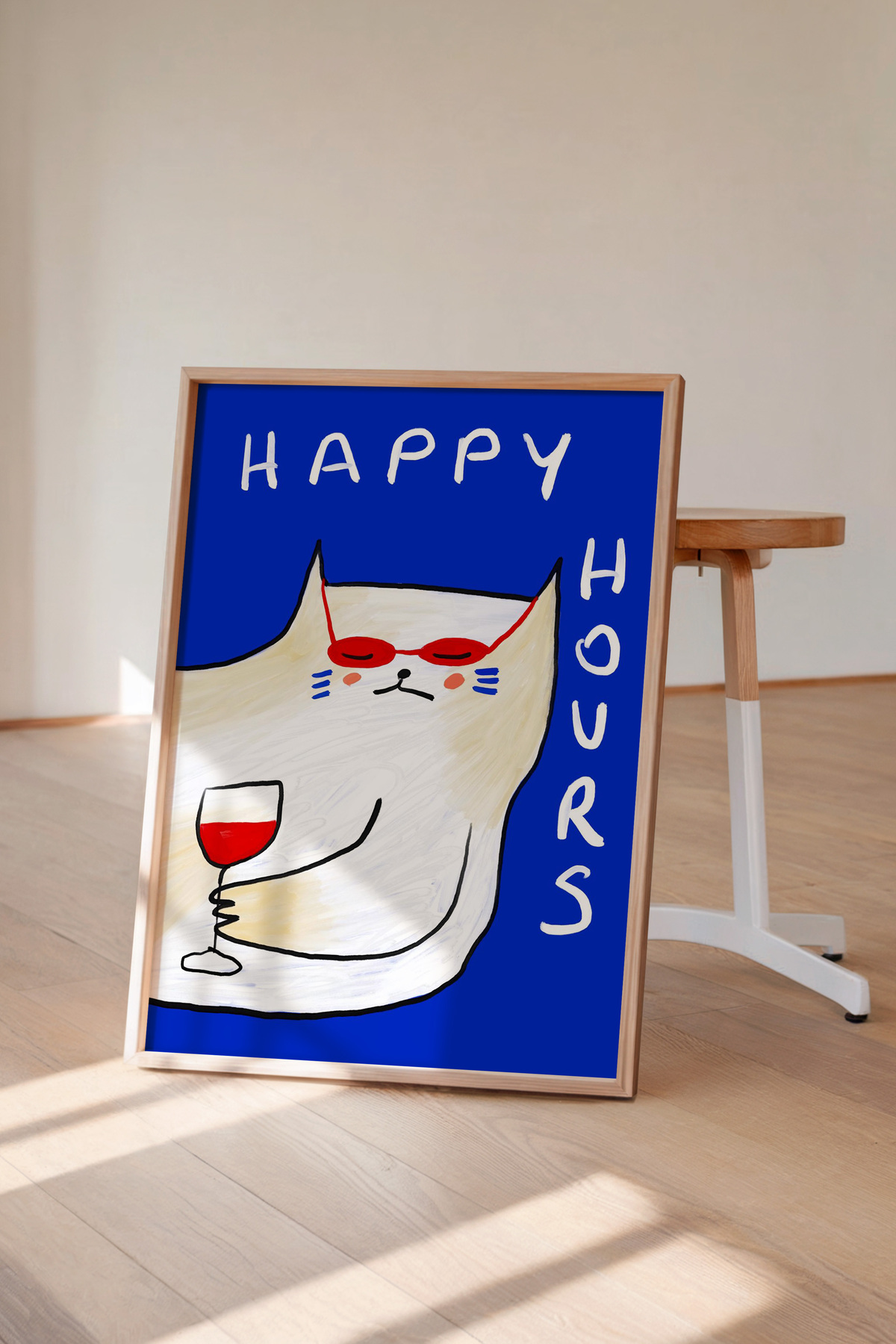 Kedi Tablo Şarap Poster Happy Hour Duvar Dekoru Eğlenceli Çerçevesiz