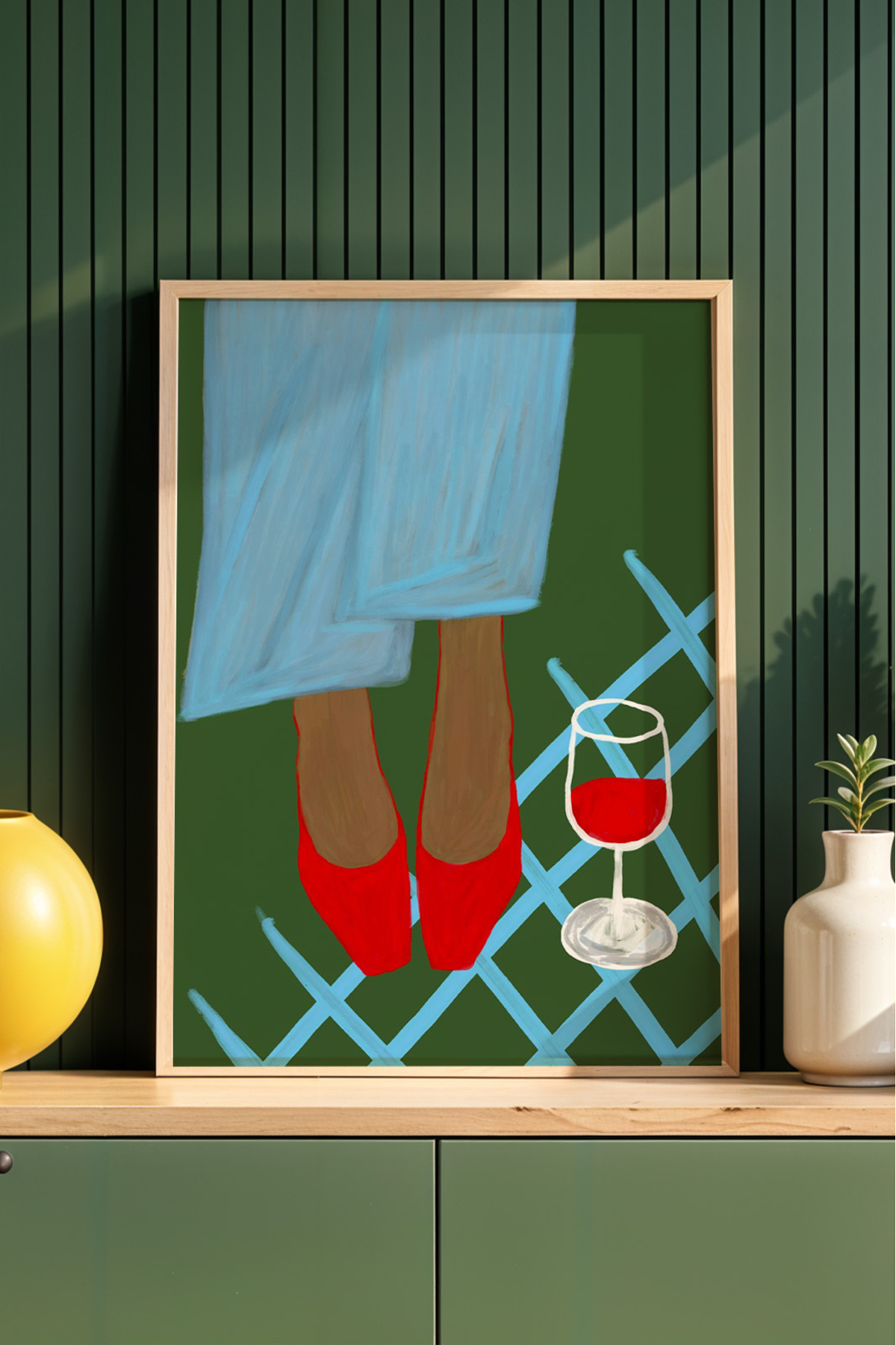 Kadın Tablo Kırmızı Topuklu ve Şarap Poster Modern Duvar Dekoru Çerçevesiz