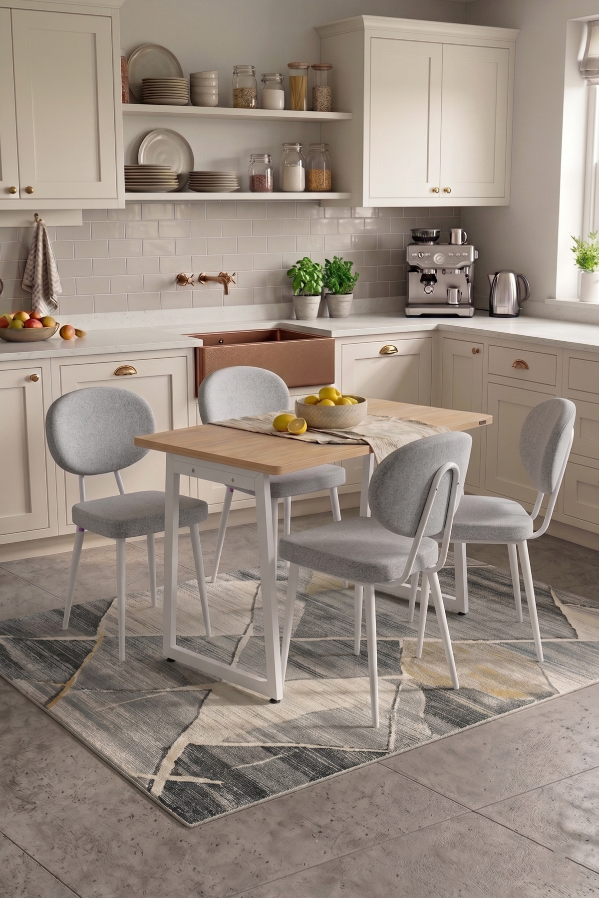 Sea Chair Biga MDF Fixed Metal Leg Kitchen Table Set - 70x120 cm