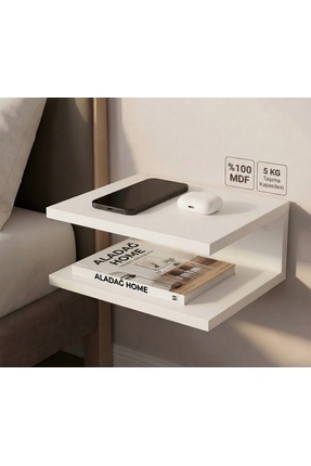 ALADAĞ HOME Beyaz 2 Katlı Yatak Yanı Duvar Rafı Komodin 25x25 cm %100 MDF
