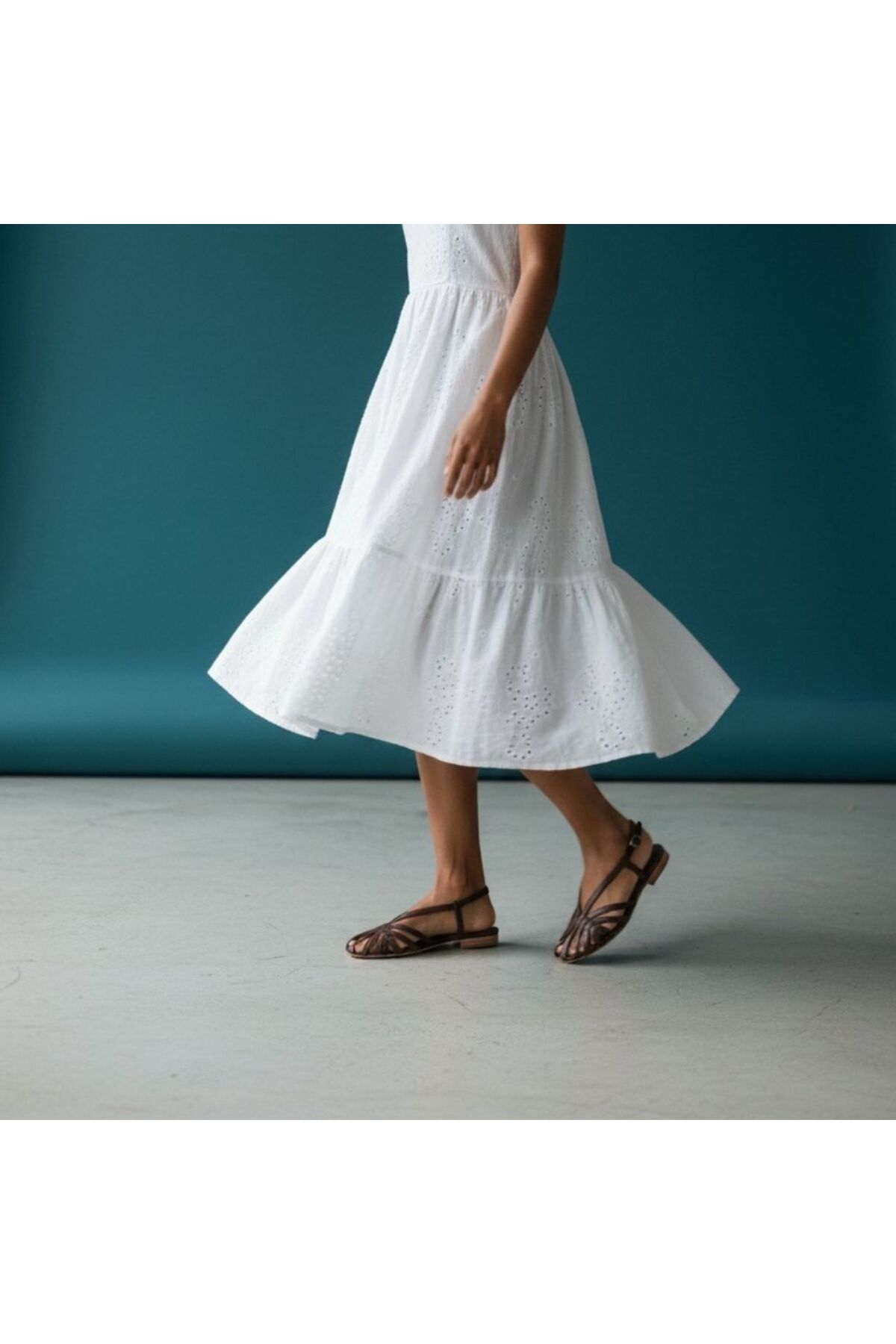 NE&VE SHOES Kahve Deri Biye Kadın Günlük Sandalet görsel 2