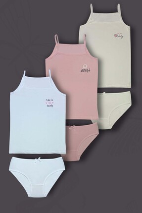 GRI MOR TEKSTIL 3'LÜ KIZ ÇOCUK PAMUKLU LOVE BASKILI ATLET KÜLOT ÇAMAŞIR TAKIMI