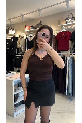 ECE ÇINAR Gold U-Toka Detaylı Halter Bluz