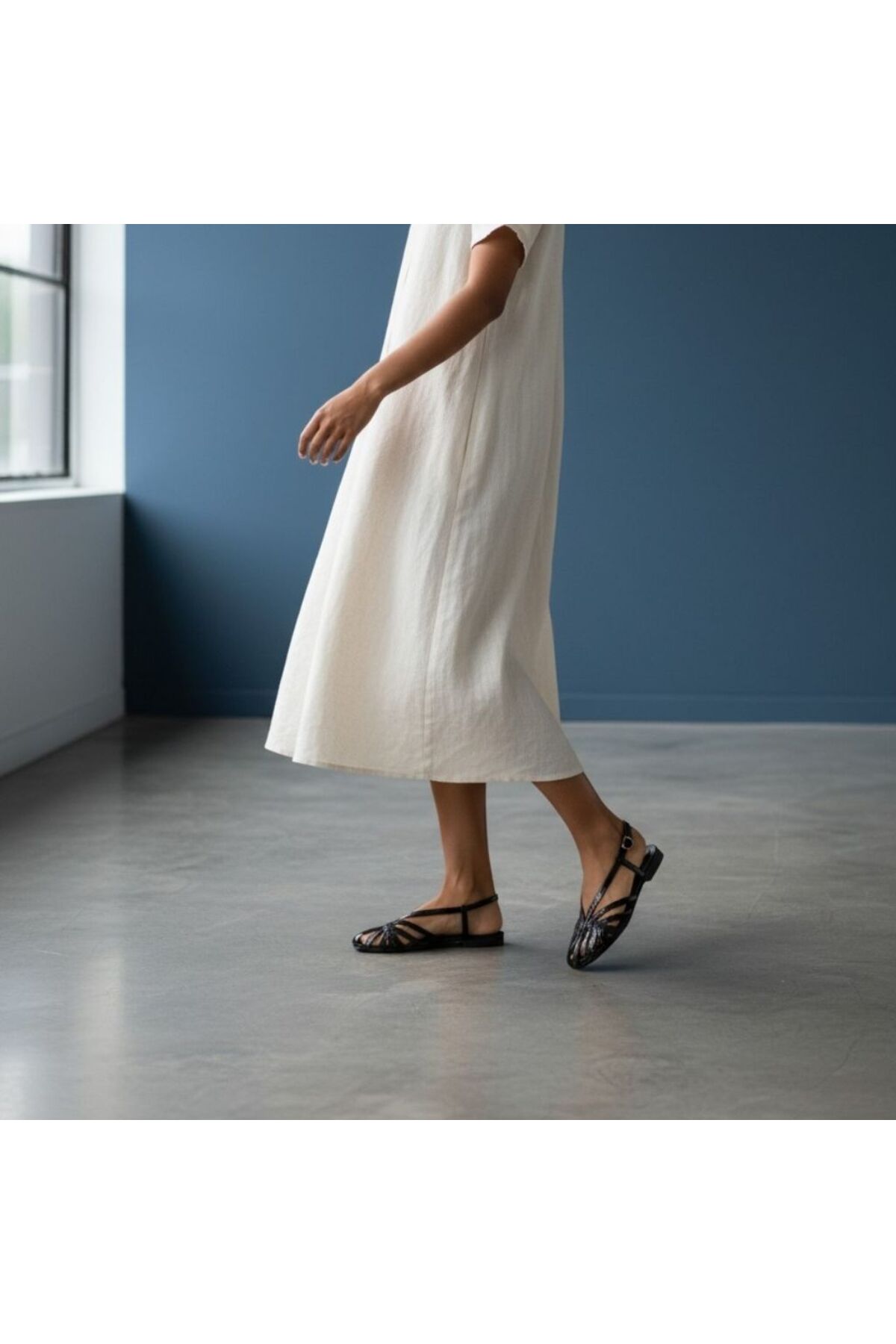 NE&VE SHOES Siyah Rugan Biye Kadın Günlük Sandalet görsel 2