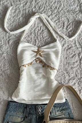 ARS Butik Summer Deniz Yıldızı Boyun Detaylı Beyaz Body