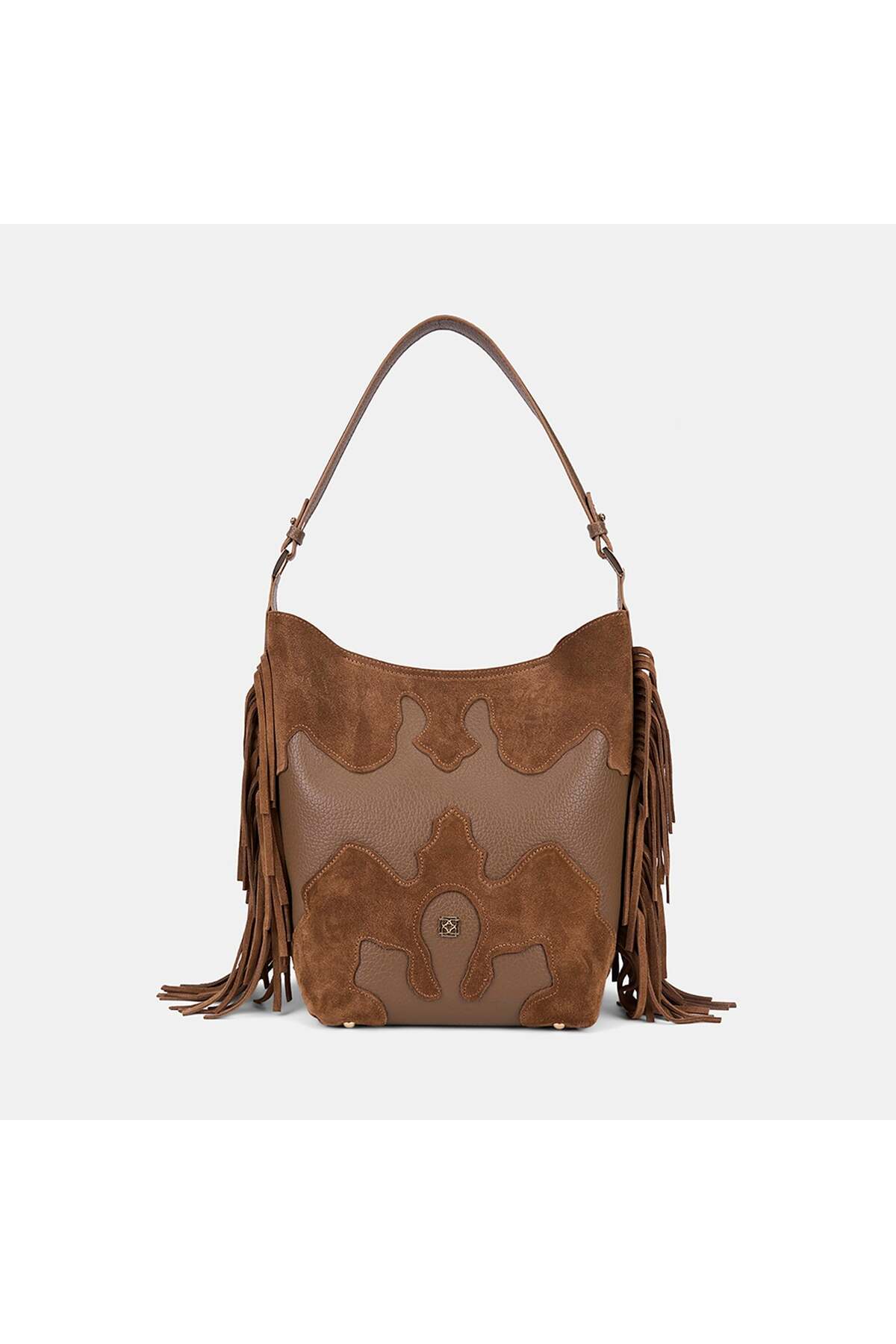 Women's Tan Tassel Suede Textured Shoulder Bag