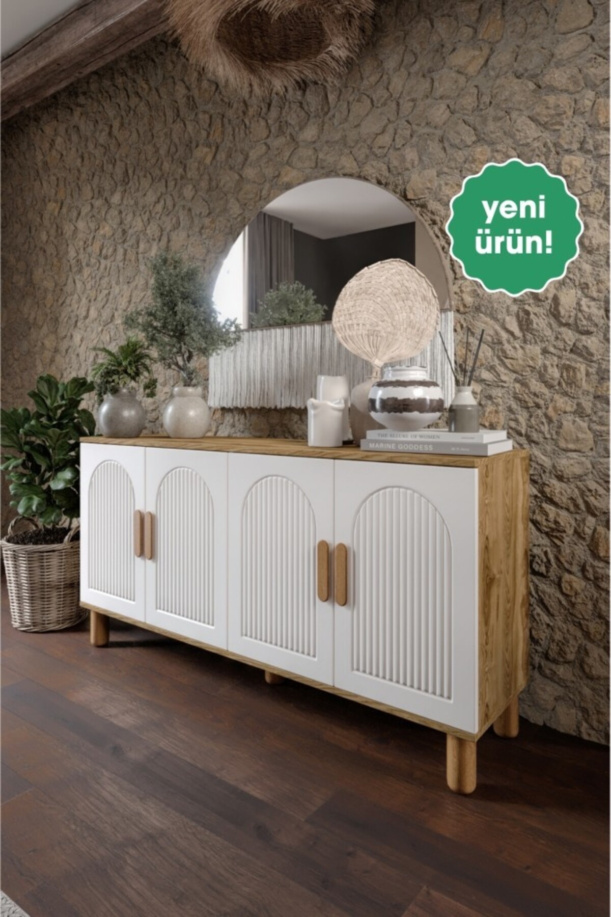 Elysia Bohemian Console 4 Lids MDF Mebran Cover 160 cm Modern Living Room Console Aytaşı Walnut