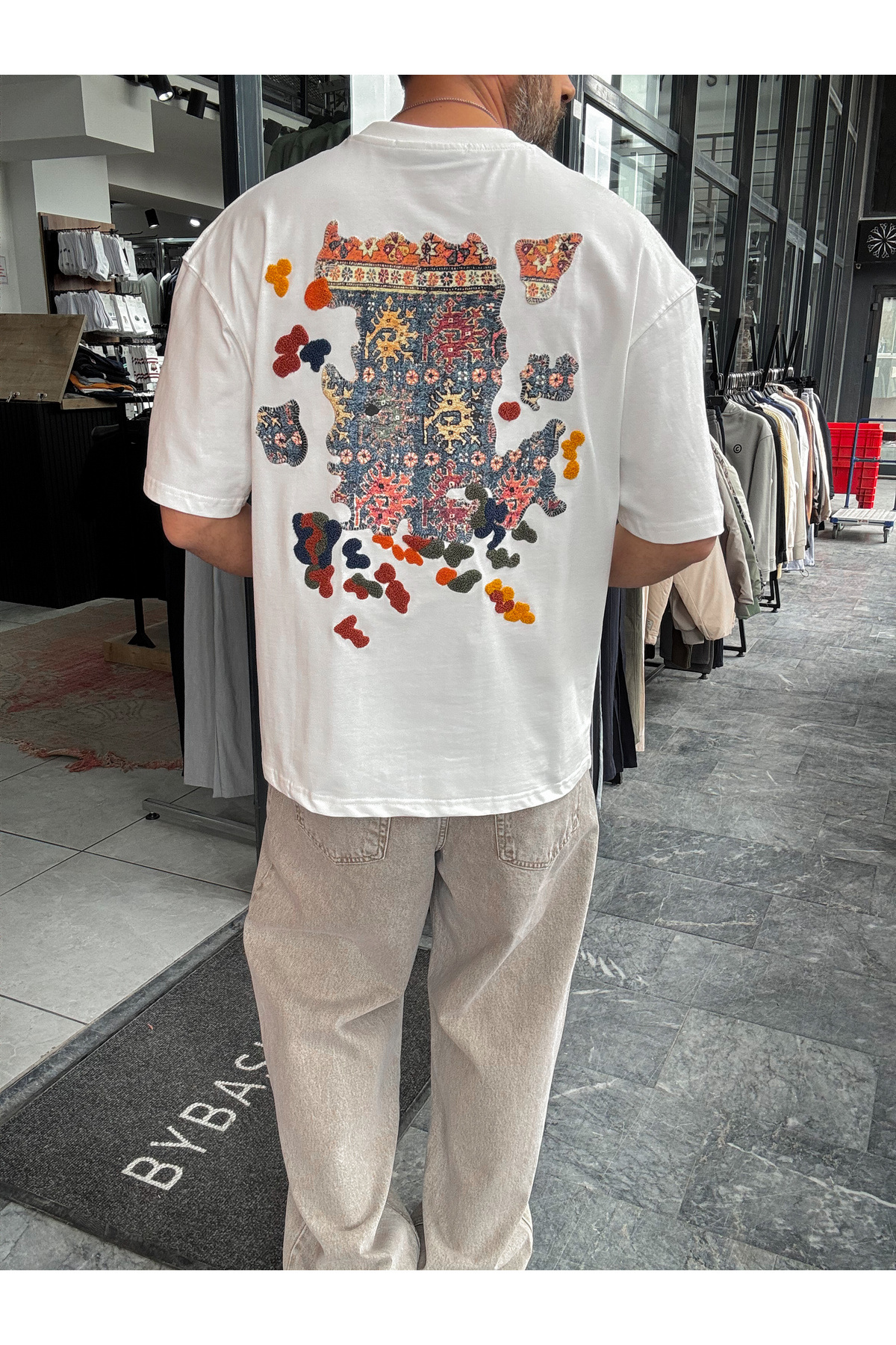 BYBASICMAN White Authentic Embroidered Oversize T-Shirt Sw-5079