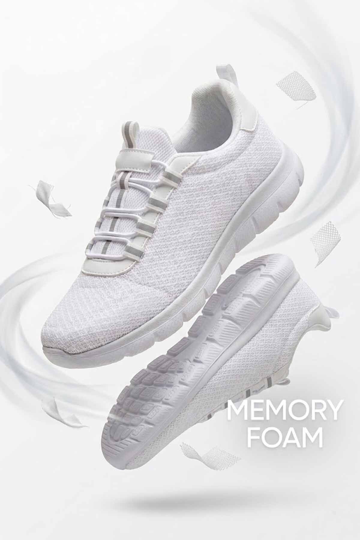 rekorsport کفش پیادهروی سبک زنانه با کفی ارتوپدی مموری فوم، کفش ورزشی راحتی — سفید VY-26107-RS