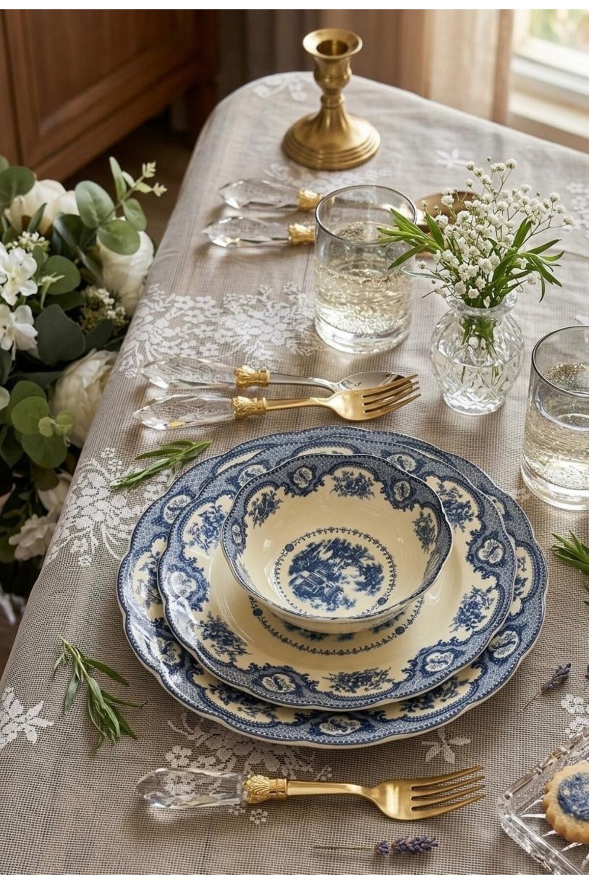 Twinkle Elizabeth Bone Porselen 18 Parça Yemek Takımı Mavi Vitage