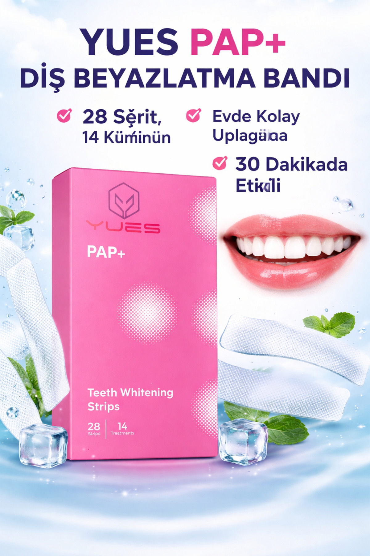YUES PAP+ Diş Beyazlatma Bandı 28 Şerit 14 Kullanım 30 Dakikada Etkili Teeth Whitening Strips - Fiyatı, Yorumları