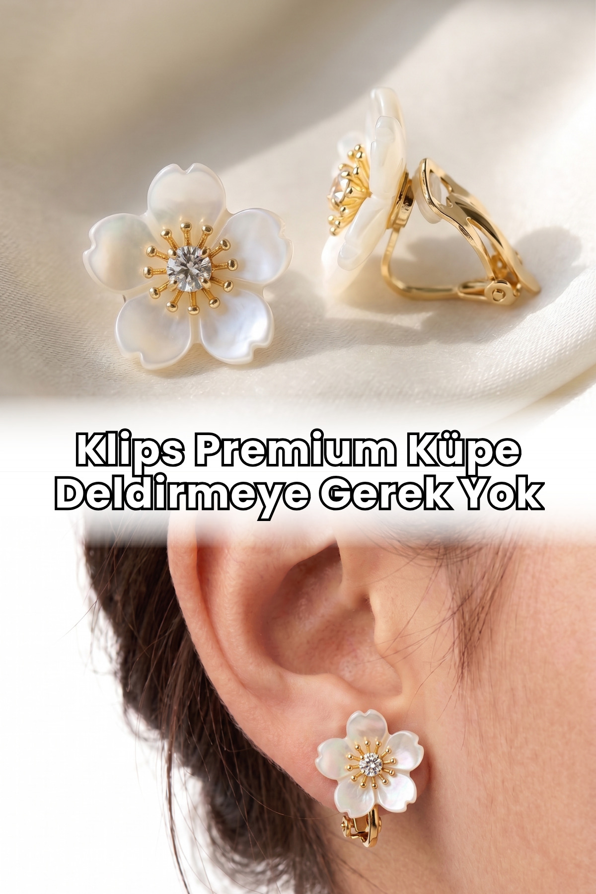 Elifsu Jewelry Premium Klips Küpe Papatya Zirkon Taşlı Tasarım