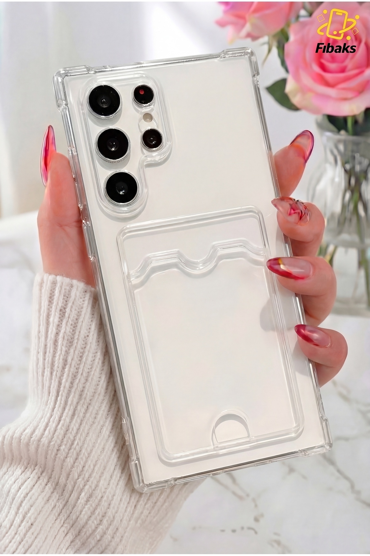 Galaxy S26 Ultra Case Camera Shock Absorbing Transparent Cover with Card Holder and Corner Protection Wallet