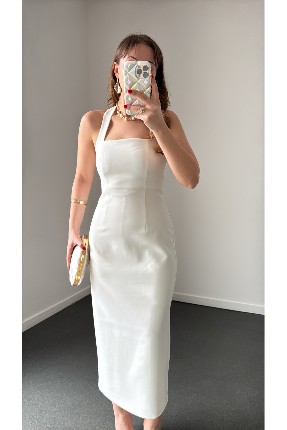 Narferita  Aurora Yaka Midi Kalem Elbise - Görsel 3