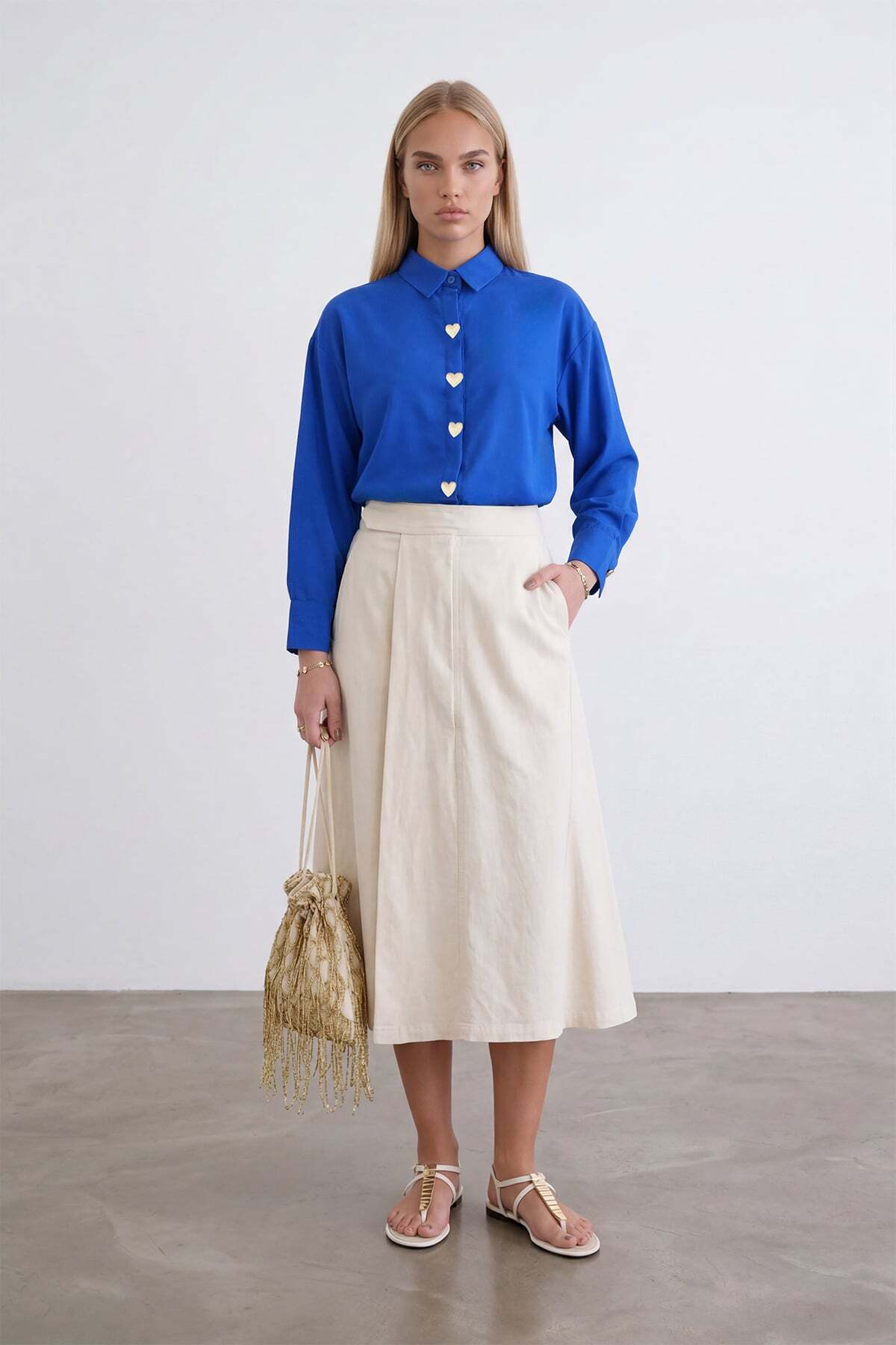 Saxe Heart Buttoned Oversize PoplinShirtAlc-X13935
