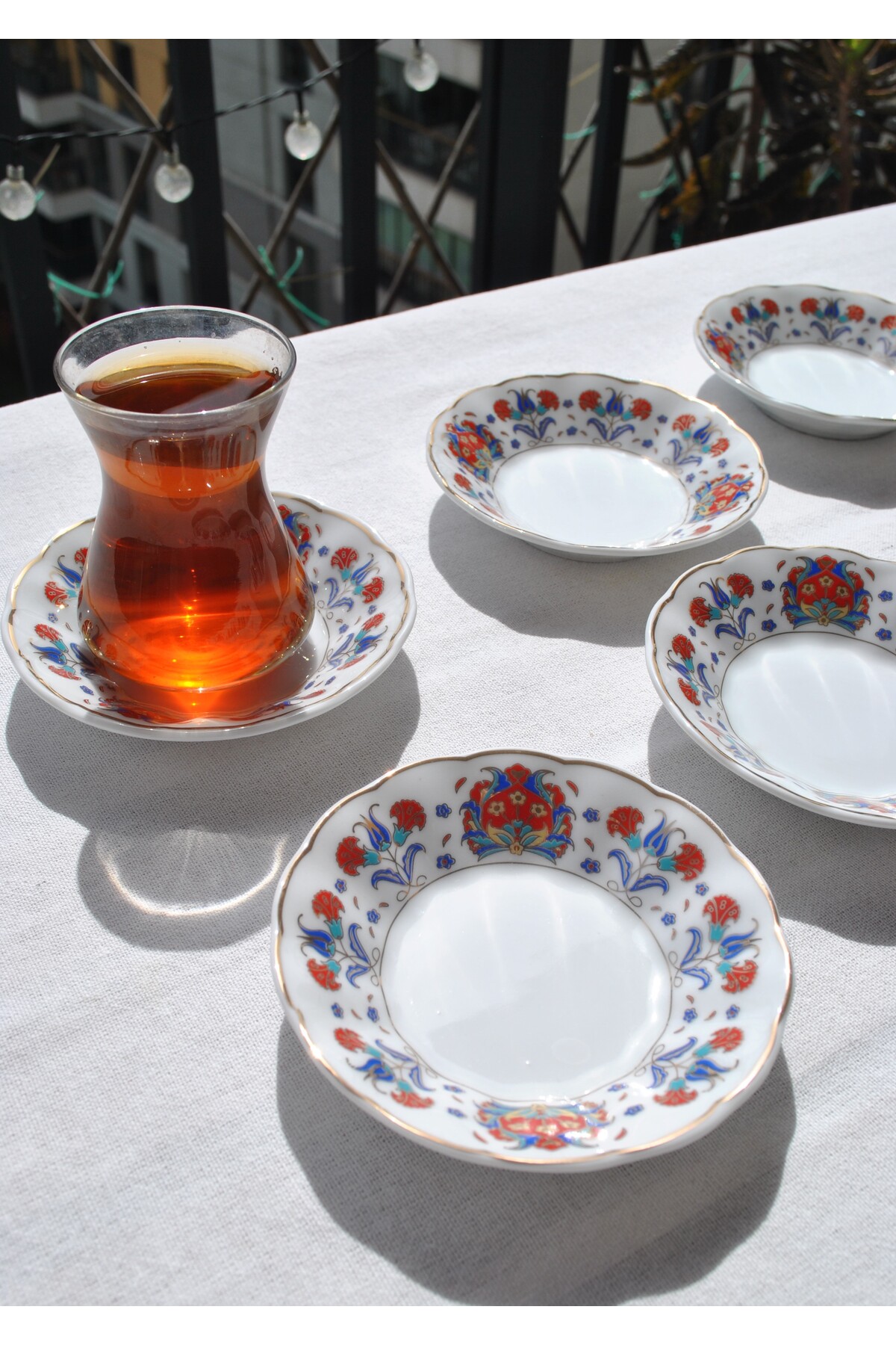Qualitev Set of 6 Porcelain Tea Plates with Ethnic Vintage Tile Motif, 10 cm - Ahura