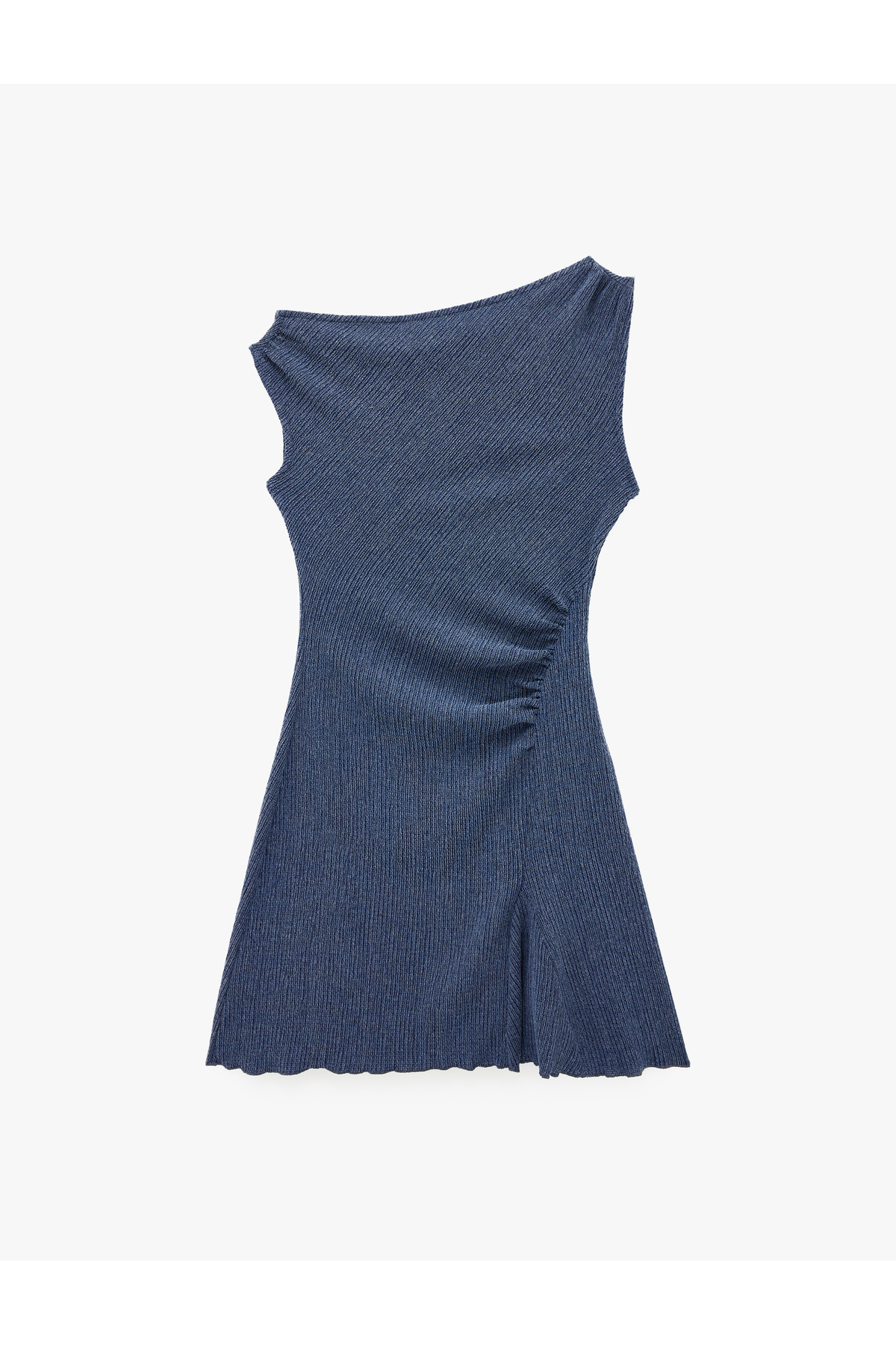 Koton  Bürümcük Kolsuz Kayık Yaka Büzgülü Asimetrik Mini Elbise