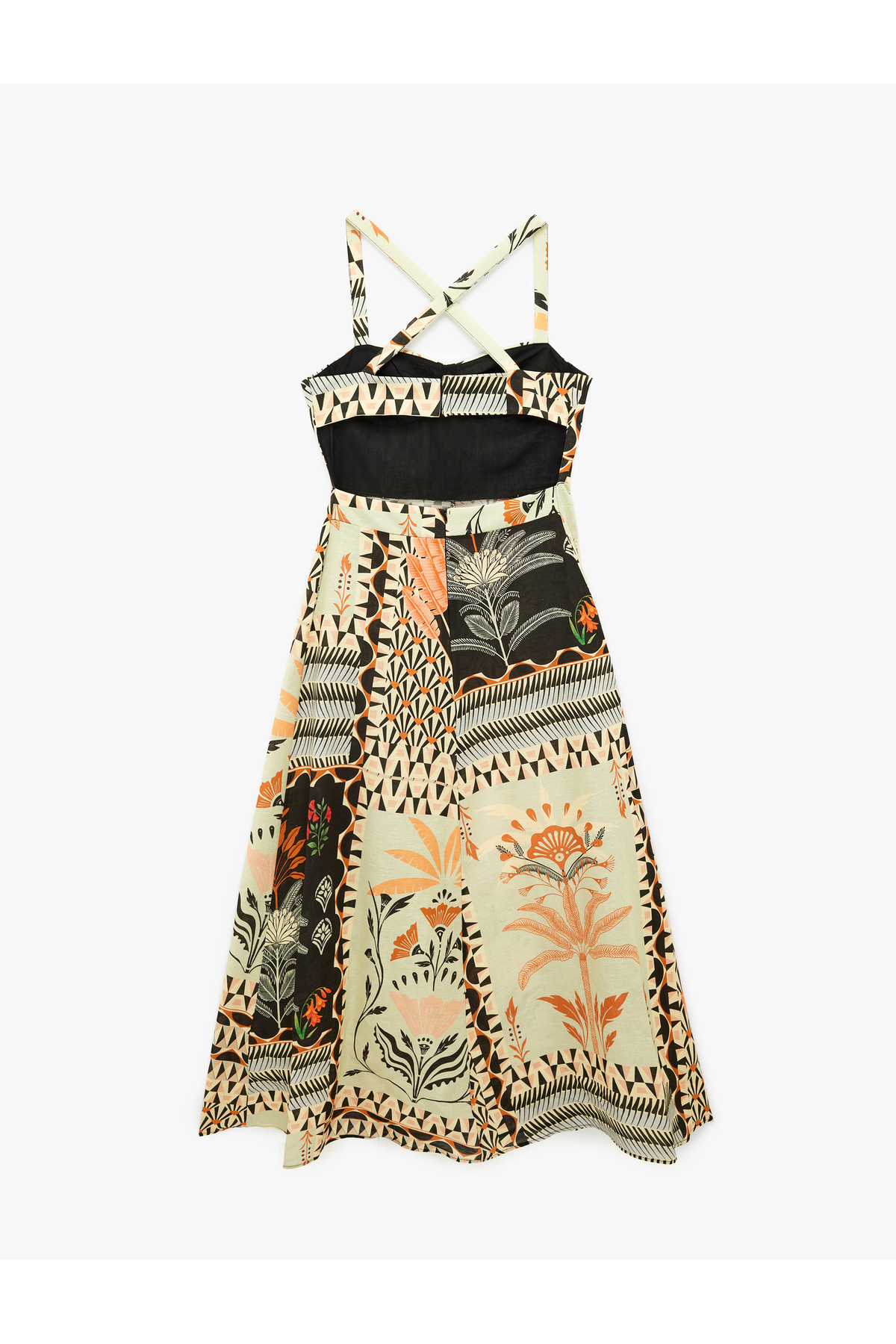 Koton  Keten Karışımlı Sırt Dekolteli Çapraz Askılı Uzun Çiçekli Elbise - Görsel 2