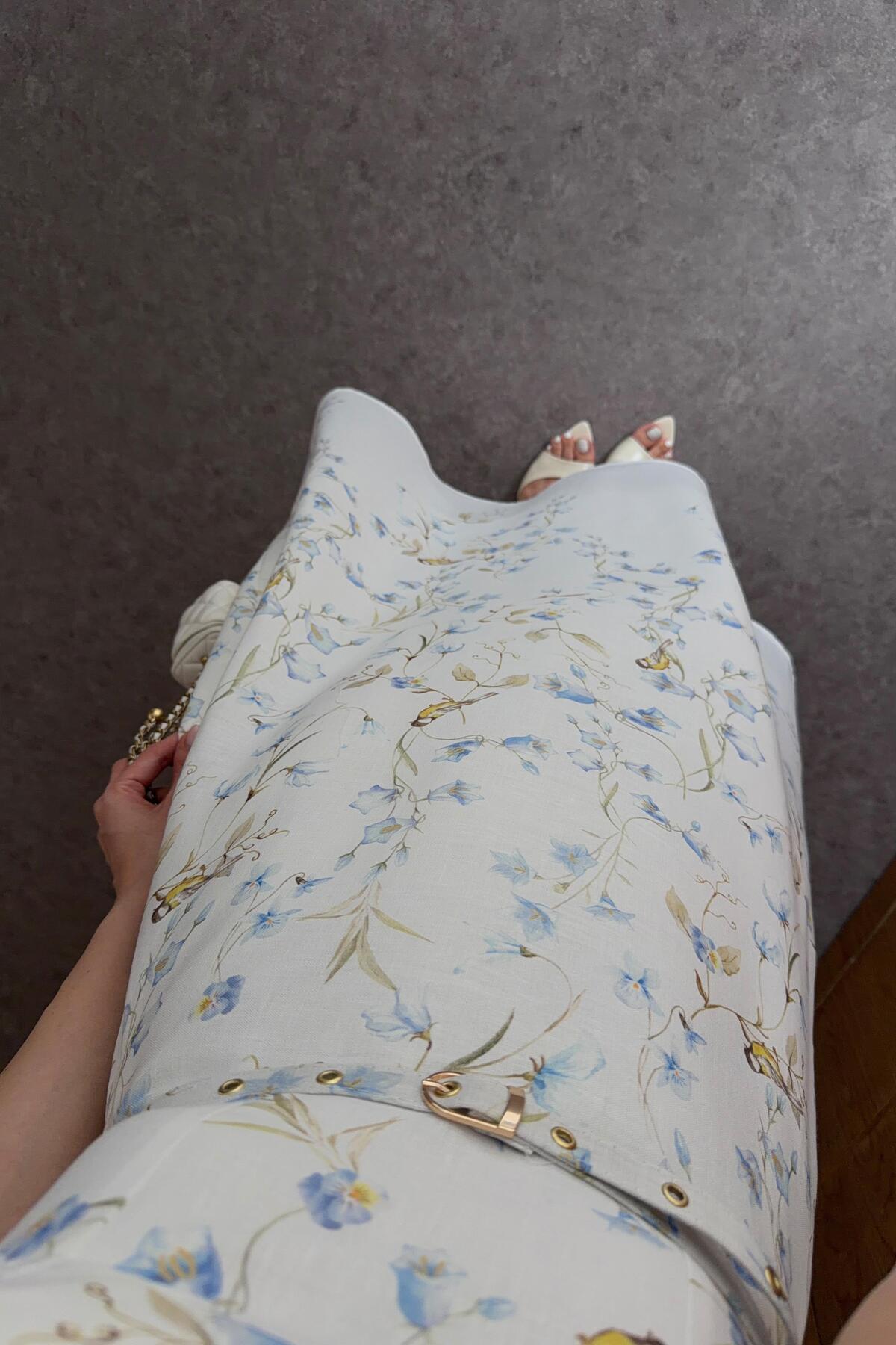 HAZELANNA  Çiçekli Göğüs Balenli Kemerli Elbise - Görsel 6