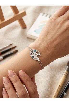 Metay Silver Mix Renkli Zirkon Taşlı Resim Paleti 925 Ayar Gümüş Bileklik
