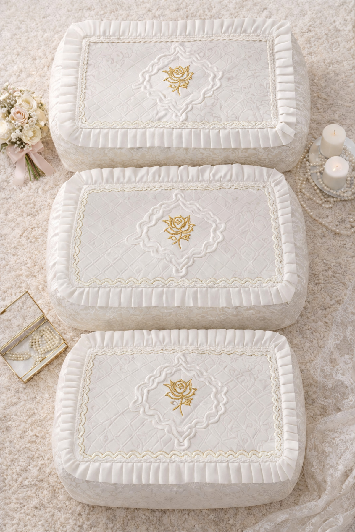 3-Piece BrideDamat Figure French Guipure Dowry Bundle Promise Engagement Bride Groom Pulp Set 60x40/50x40/40x30