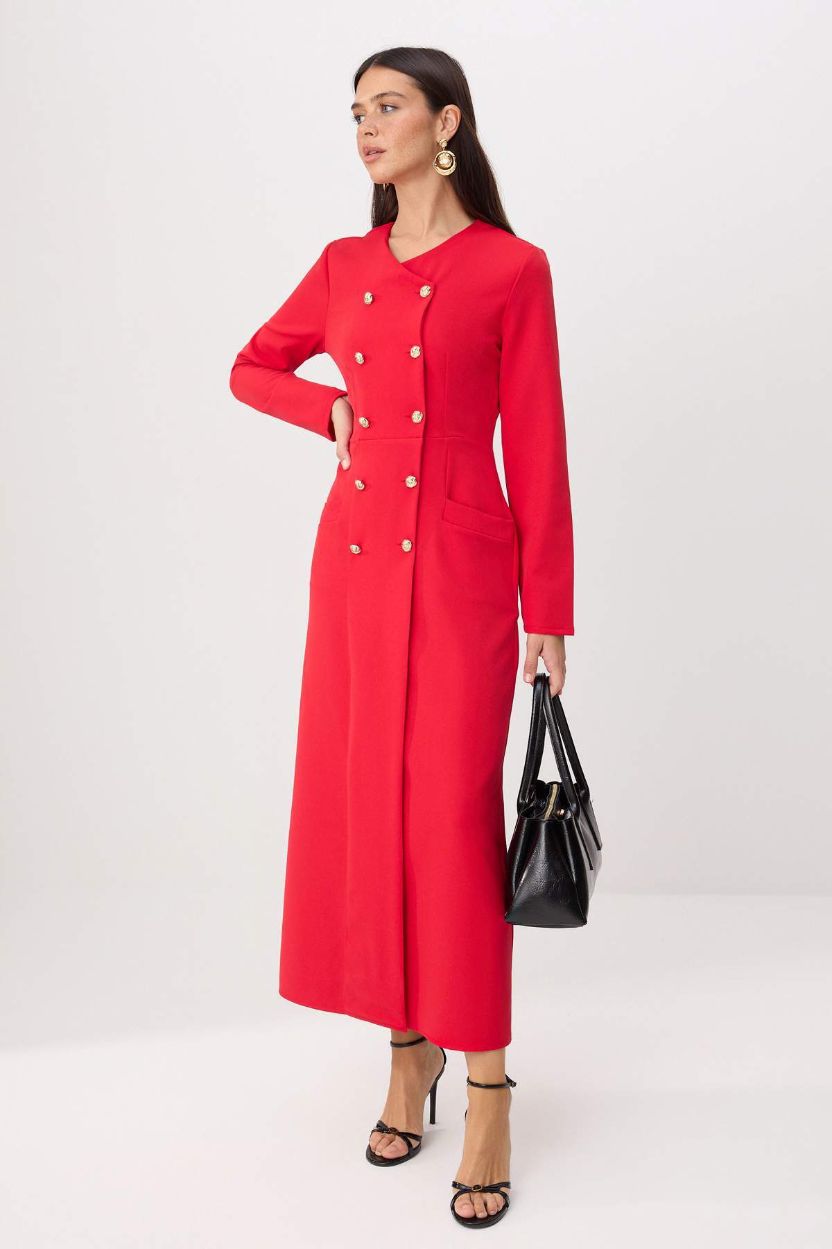 Trendyol Modest Rotgoldenes geknöpftes Finike Hijab-Kleid TCTSS25EB00027