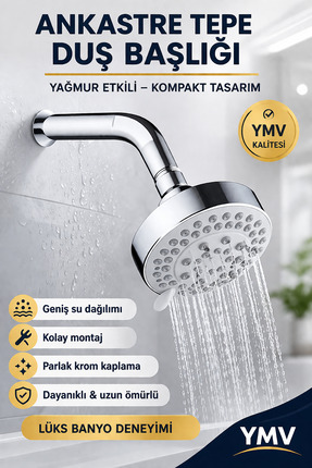 YMV Ankastre Tepe Duş Başlığı Ve Borusu Gömmeli Duvardan Duş Seti Başlığı