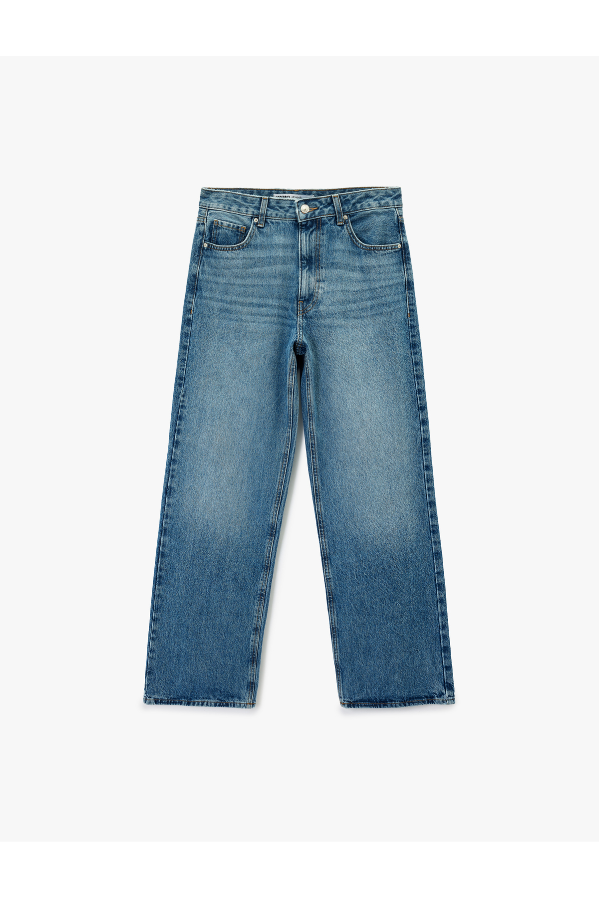 شلوار جین گشاد با دکمه و جیب از جنس پنبه - Baggy Jeans