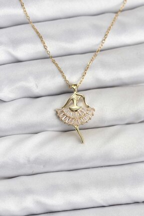 Skygo 316L Çelik Zincir Gold Renk Balerin Model Kadın Kolye - TJ-BKO10775