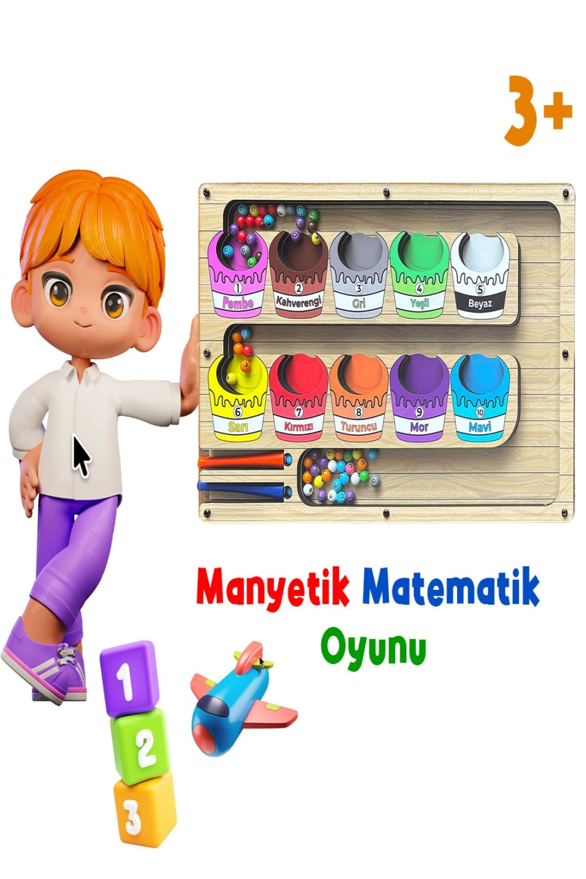 TİNEKE Manyetik Eğitici Renkli Sayma ve Eşleştirme Labirenti Eğitim Oyuncağı - Ahşap Montessori Oyunu Kova