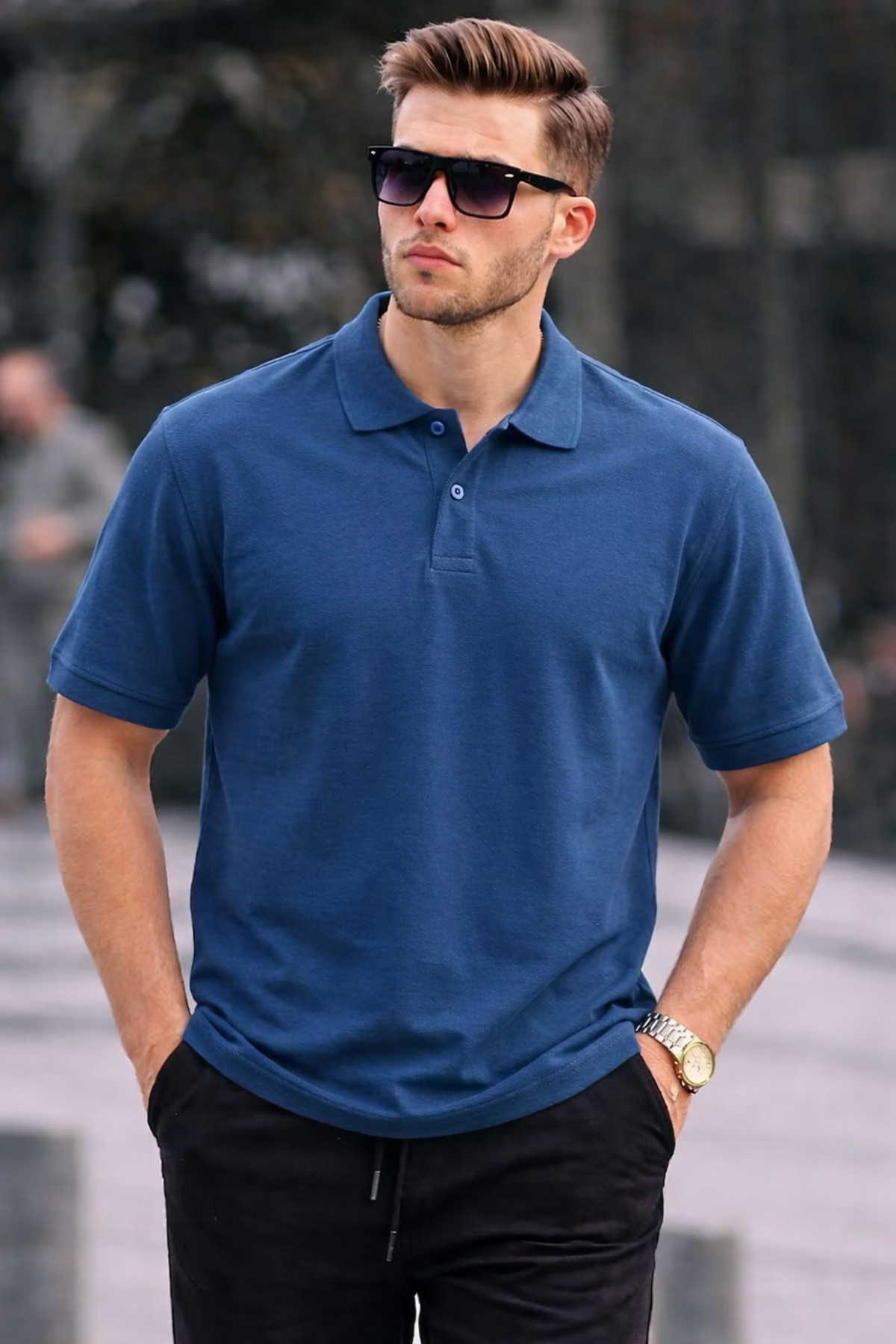 COMBİNE MİCHAİL Erkek Basic Relax İndigo Polo Yaka Tişört