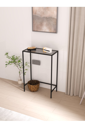 UYGAMO Lirio Metal Dresuar Dekoratif Kahve Köşesi Konsol Siyah Füme Cam 60 cm...