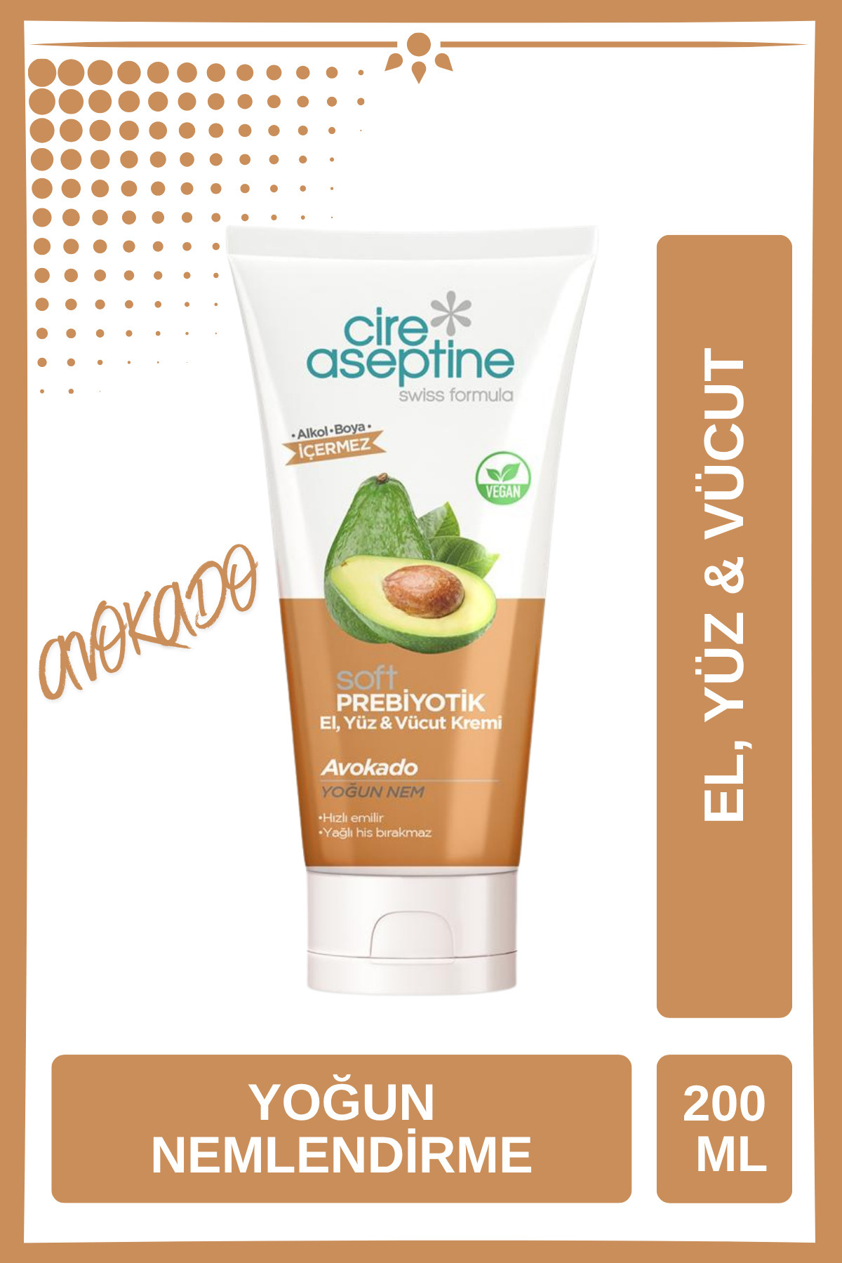 Cire Aseptine Soft Prebiyotik Avokado El,Yüz ve Vücut Kremi 200 Ml