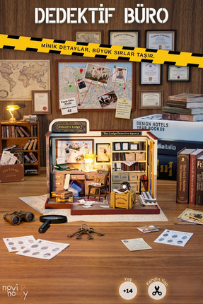 NoviHobby Dedektif Büro 3D Puzzle Ahşap Minyatür Maket Kiti DIY Kendin Yap
