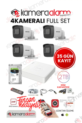 Hikvision 4 Kameralı Gece Renkli Mikrofonlu 2 MP Güvenlik Kamerası Full Hazır...