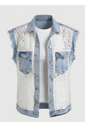 Veto Jeans Tasarım Dantelli Kot Yelek