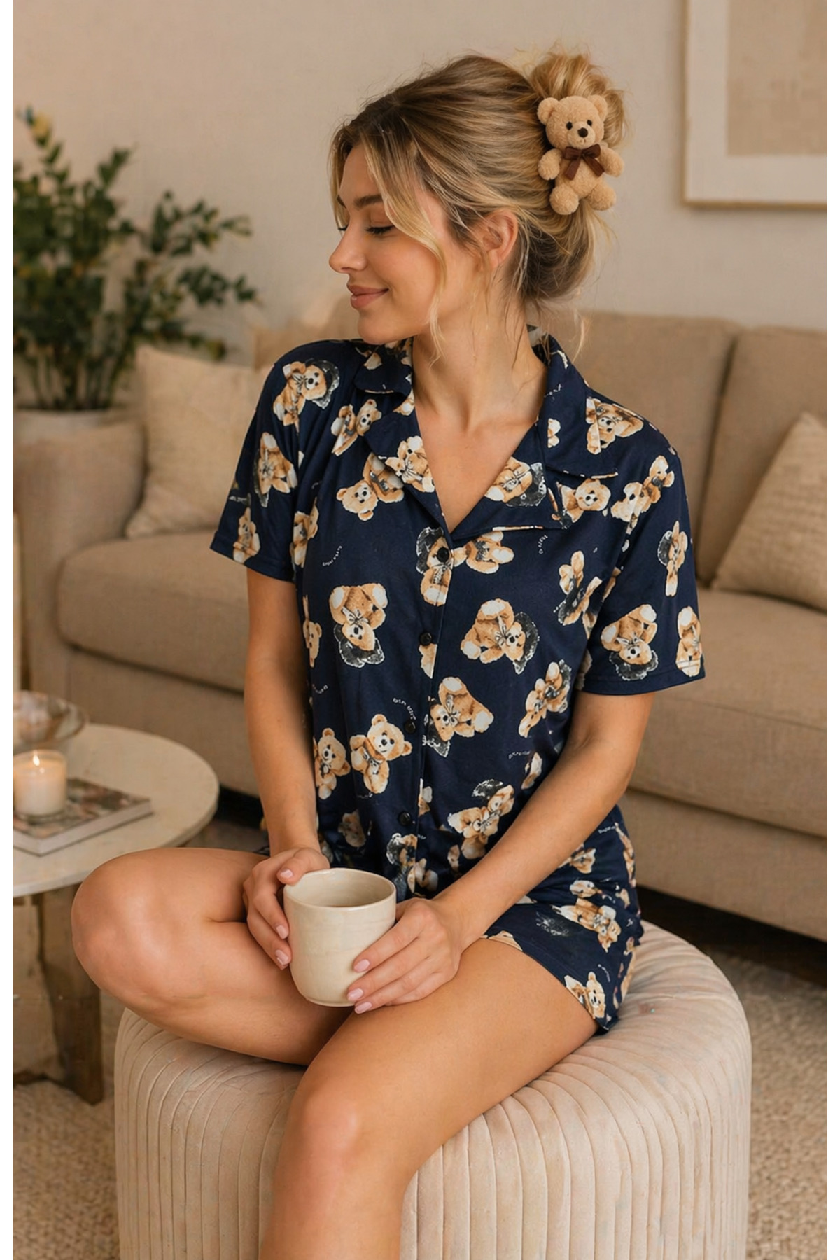 rindahomewear Дамски комплект къси панталони с копчета MİLAN