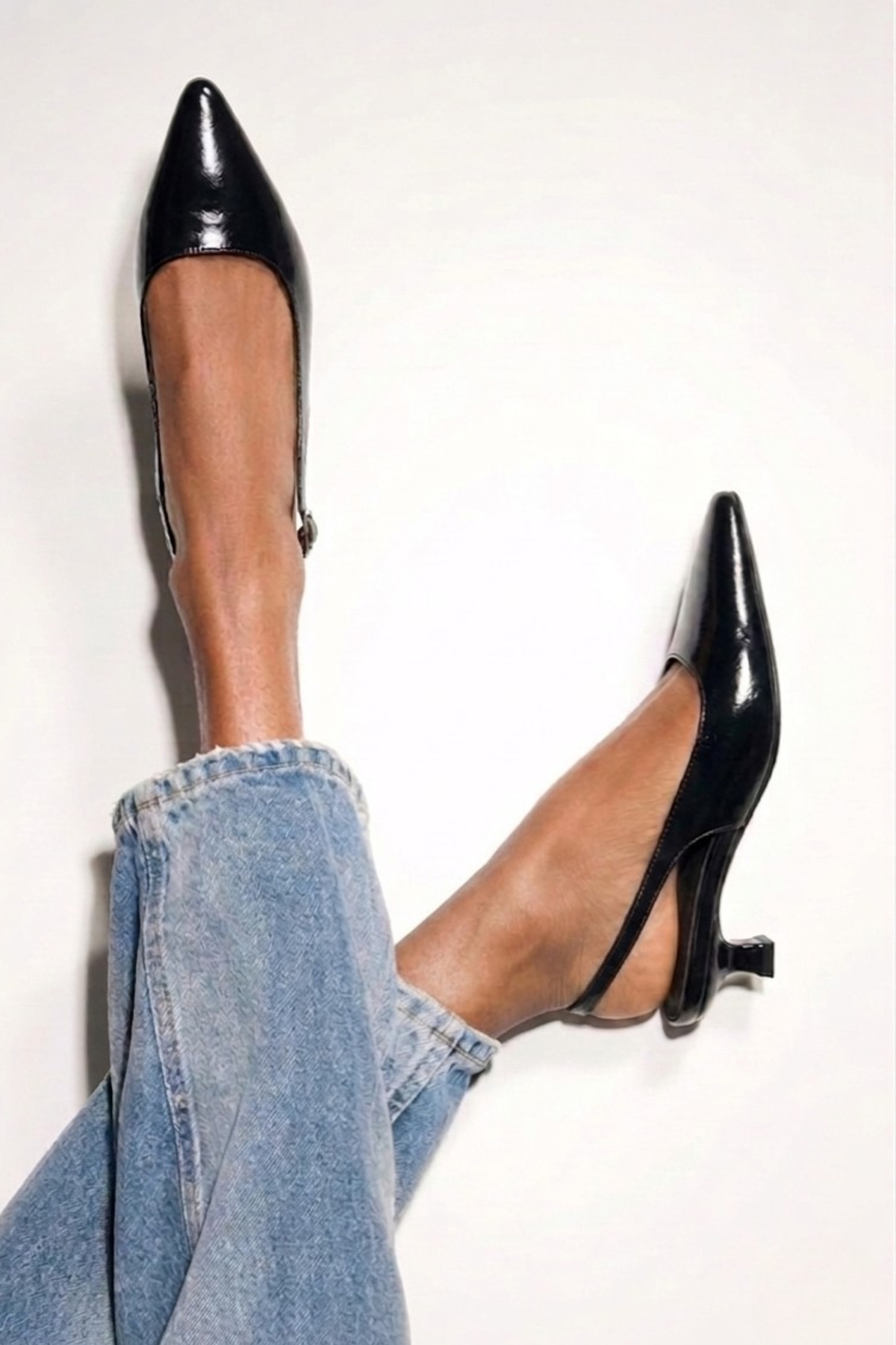 Genel Markalar Kitten Kadın Siyah Rugan Sivri Burun Stiletto Kısa Topuklu Ayakkabı 4 cm görsel 7