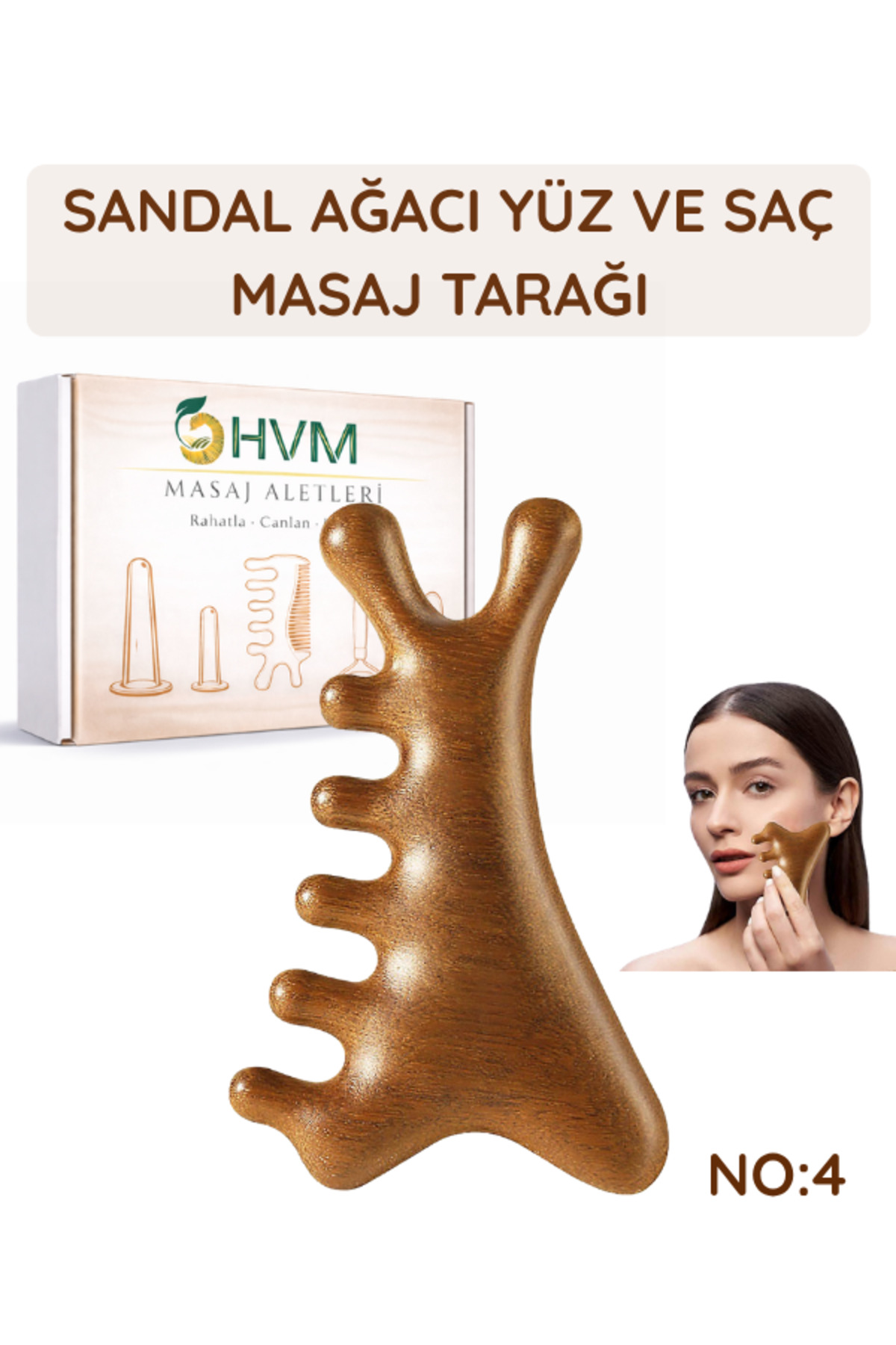 Sandal Ağacı Gua Sha, Masaj Aleti Yüz & El & Tüm Vücut & Saç Bakım No:4 — قهوه‌ای HC-11