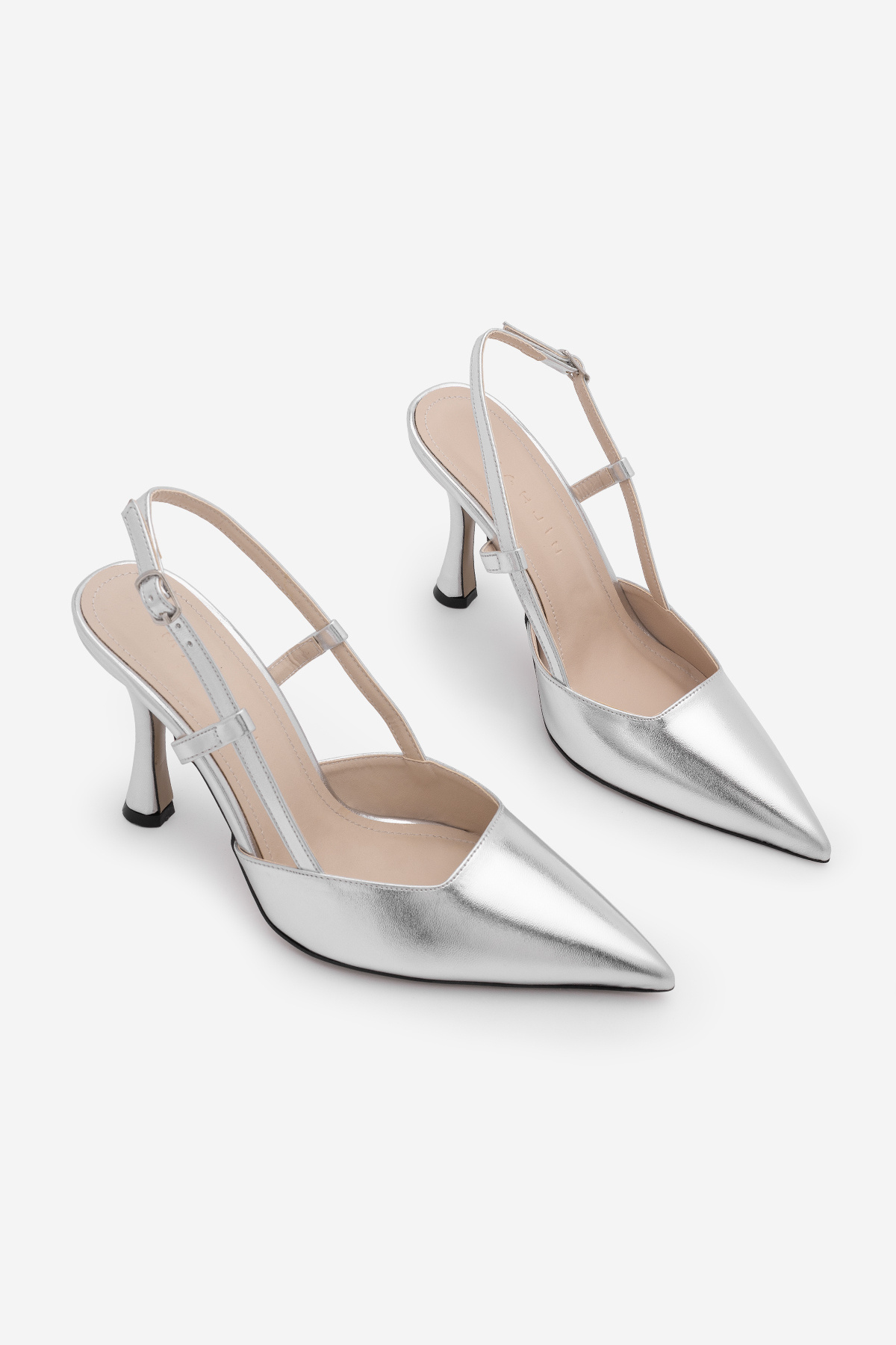 Women's Pointed Toe Thin Heel Scarf Evening Dress Classic Heeled Shoes Reney Silver