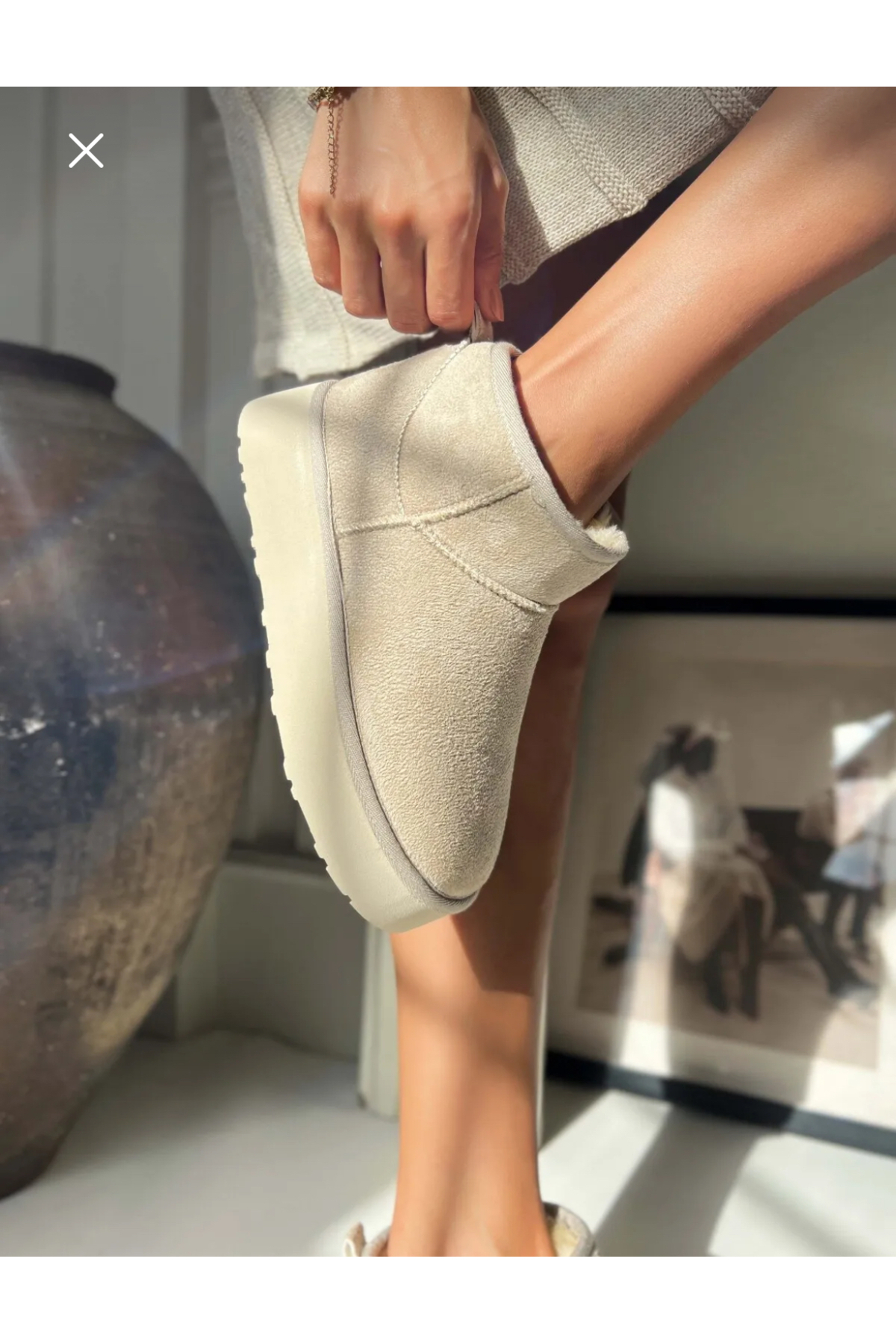 Sista Shoes Mini Krem Süet İçi Kürklü Kalın Taban Kadın Bot görsel 2