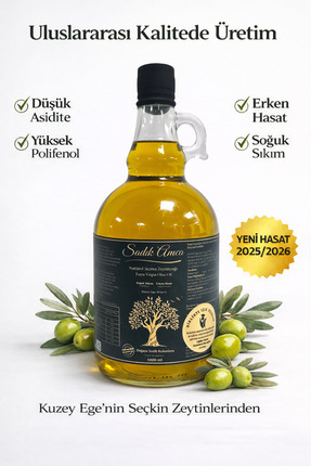 Sadık Amca Erken Hasat Soğuk Sıkım Natürel Sızma Zeytinyağı 1 Lt. Galon Cam Şişe