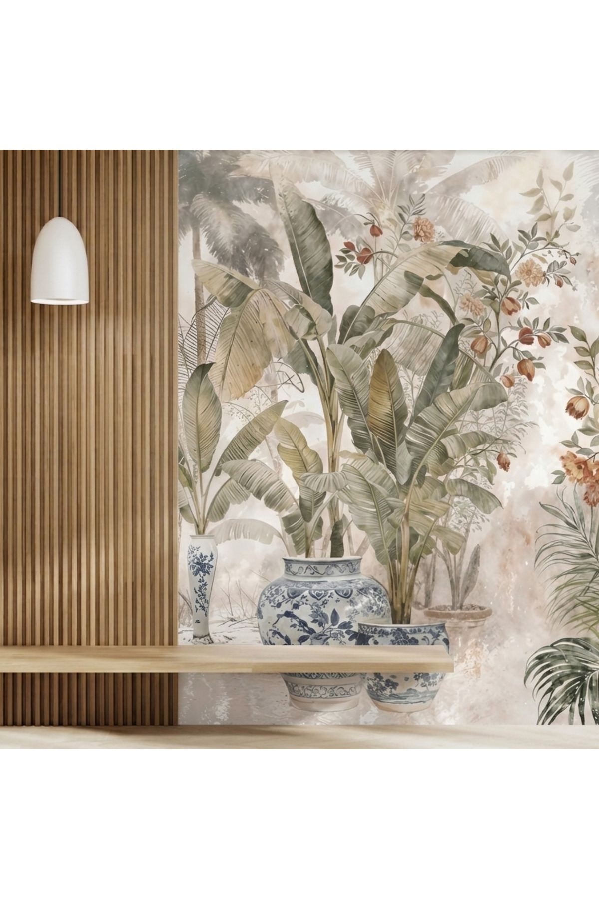 Potted Tropical Plants Wallpaper. Dicital Printing One Piece