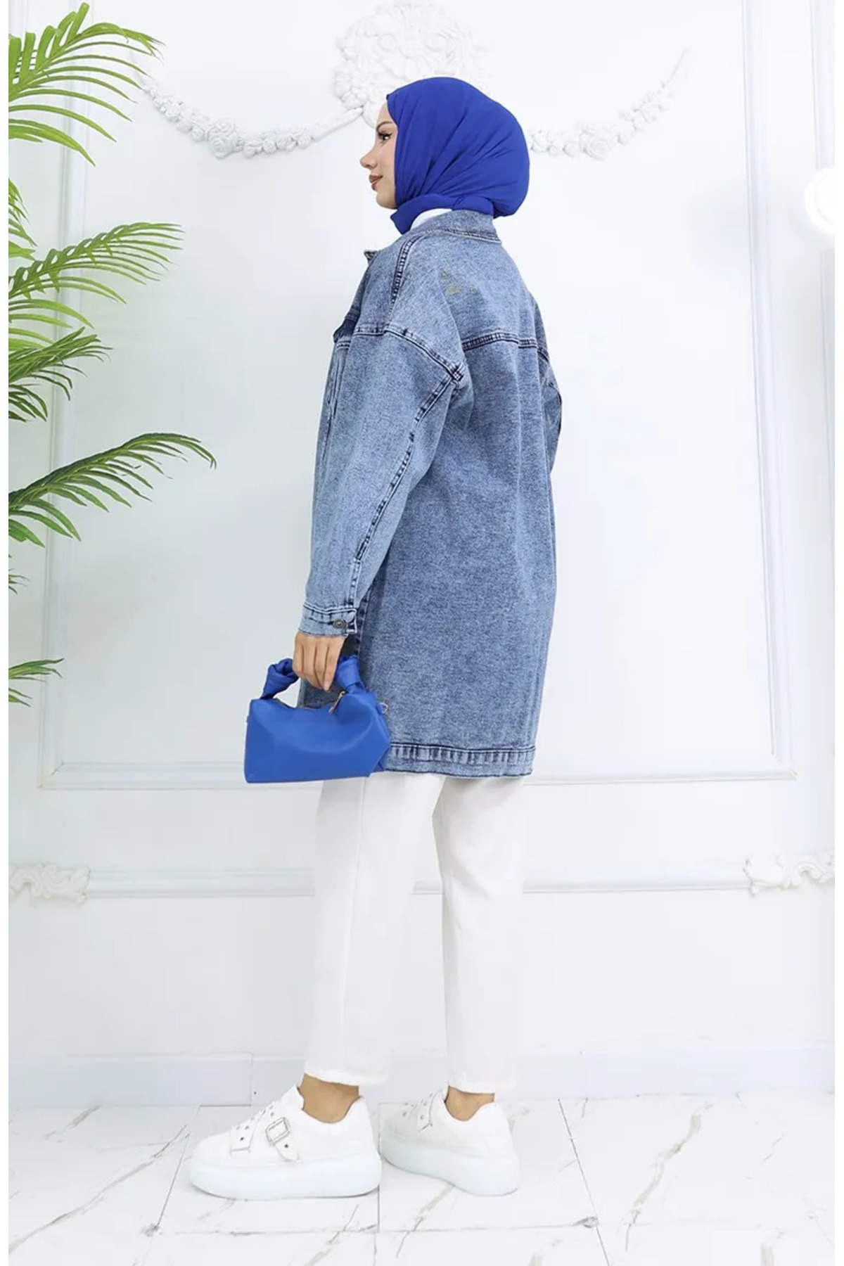 sefamerve Oversize Kot Ceket 2746-03 Mavi görsel 5