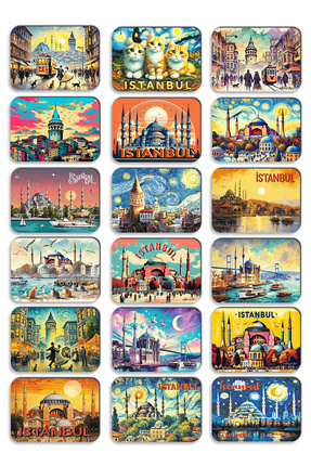 Mia Pera 18 Li Istanbul Simli Kartpostal Seti Galata Kulesi Taksim Tramvay Su...