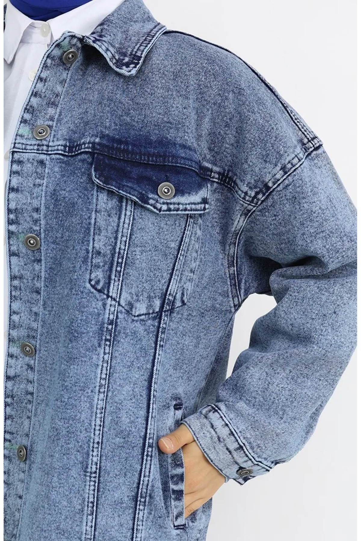 sefamerve Oversize Kot Ceket 2746-03 Mavi görsel 4