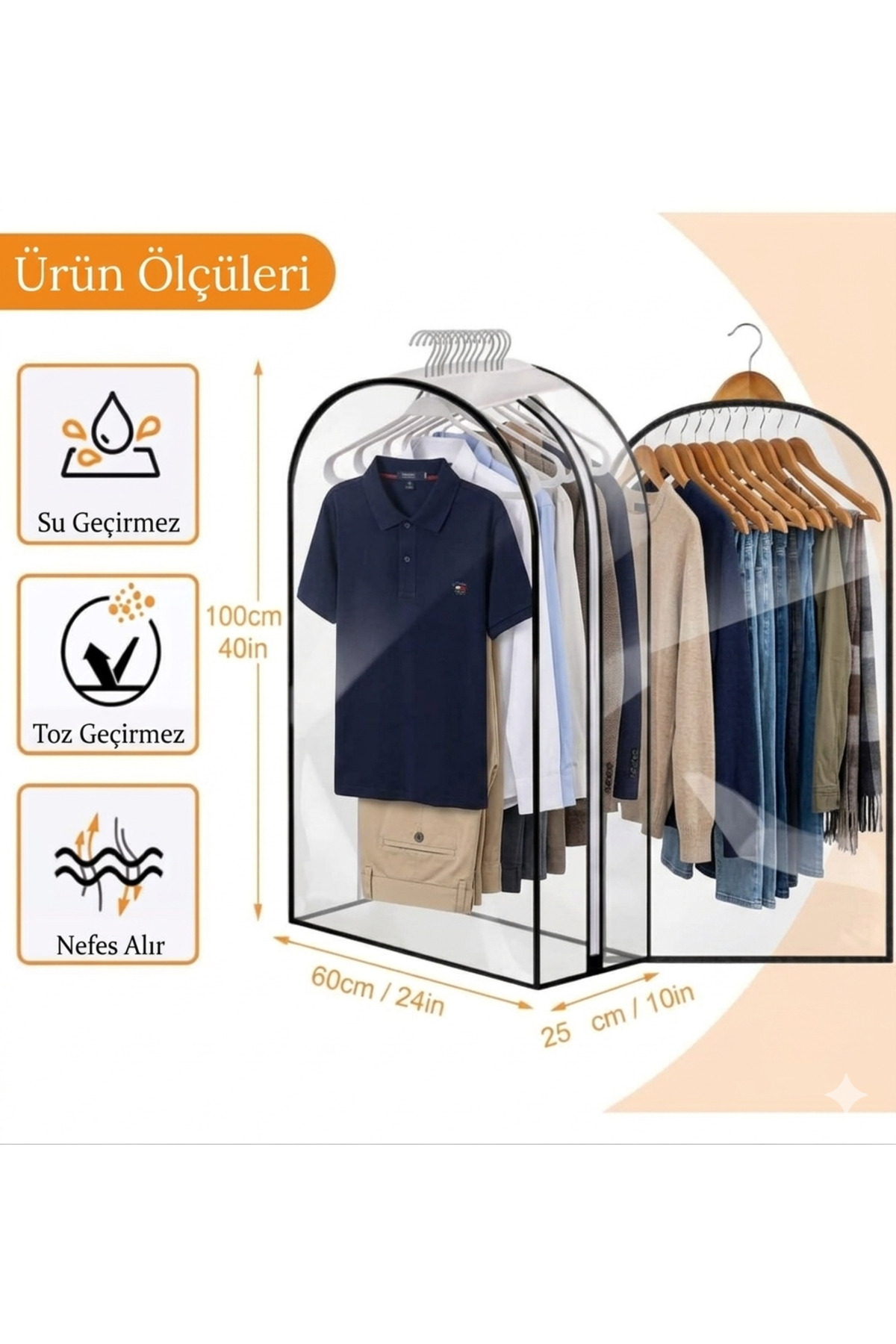 PVC transparent multi-suit cover. Closet organizer loop.