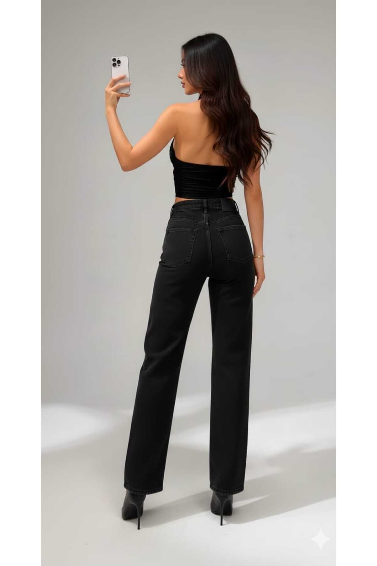Ramrod Rose Extra Yüksek A.c.a.i.p S.imsiyah Salaş Jeans Palazzo Pantolon (süper Yüksek ) görsel 6