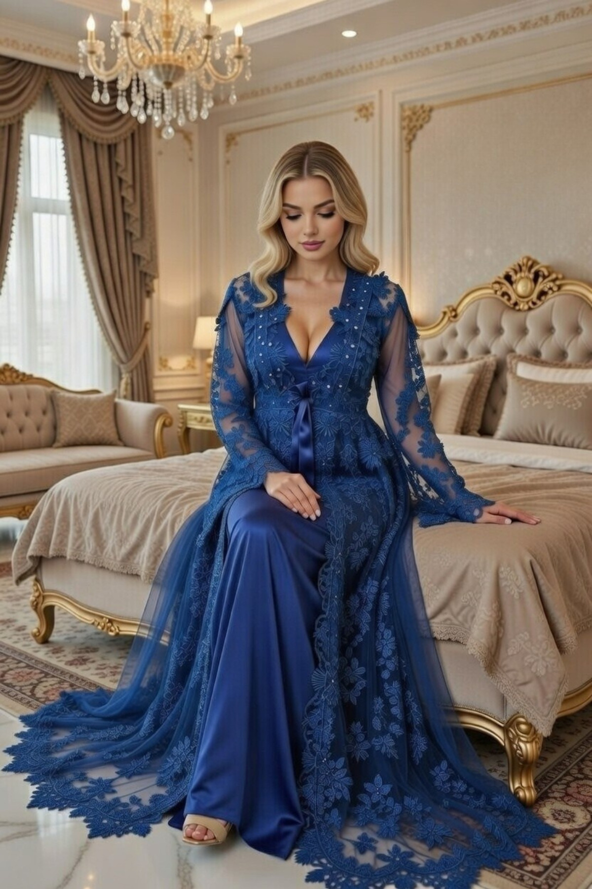 Luxury Lace Nightgown Set Dowry Elegant Honeymoon Satin Set