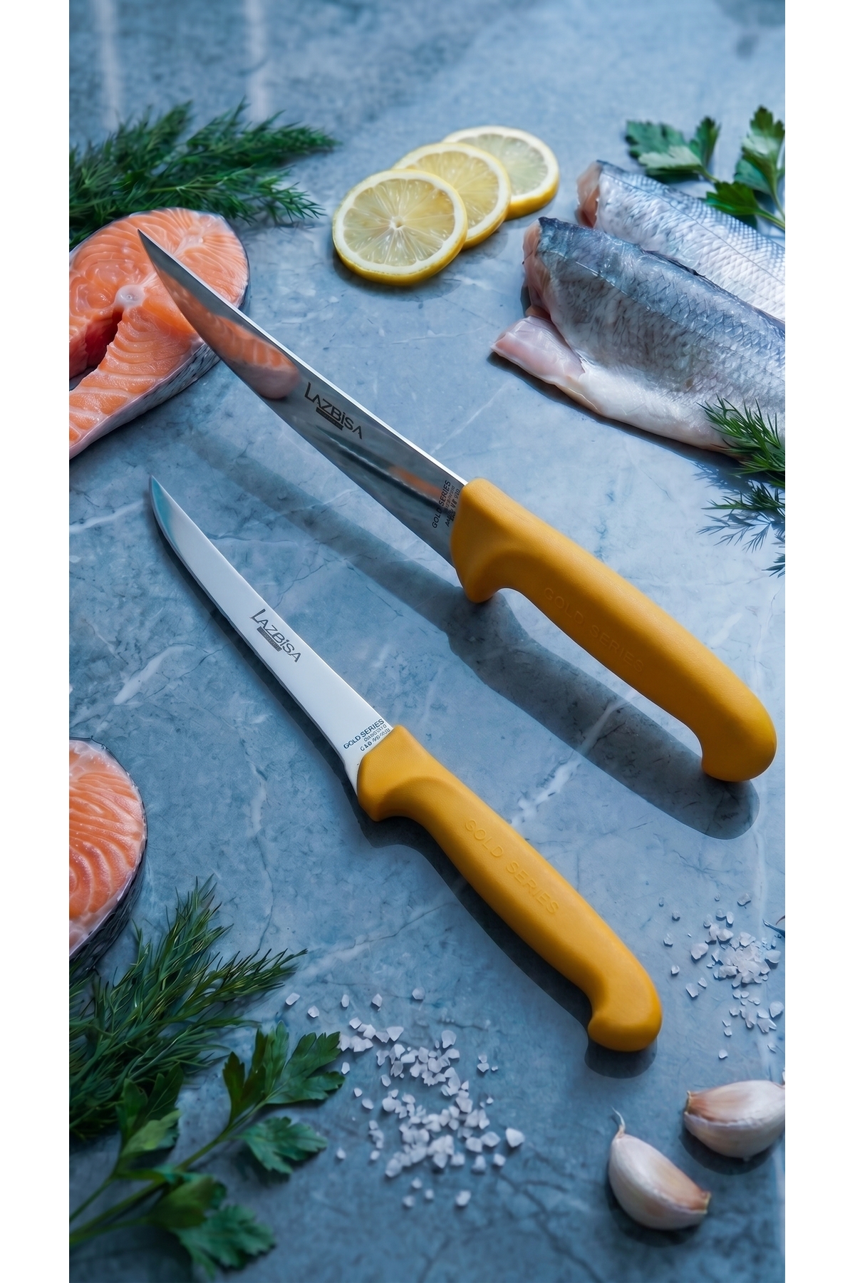 Gold Series Kitchen Knife Fillet Knife Steak Knife Meat Fish Chicken Cutting Fillet Knife 2 Pieces Set (Mft-020)